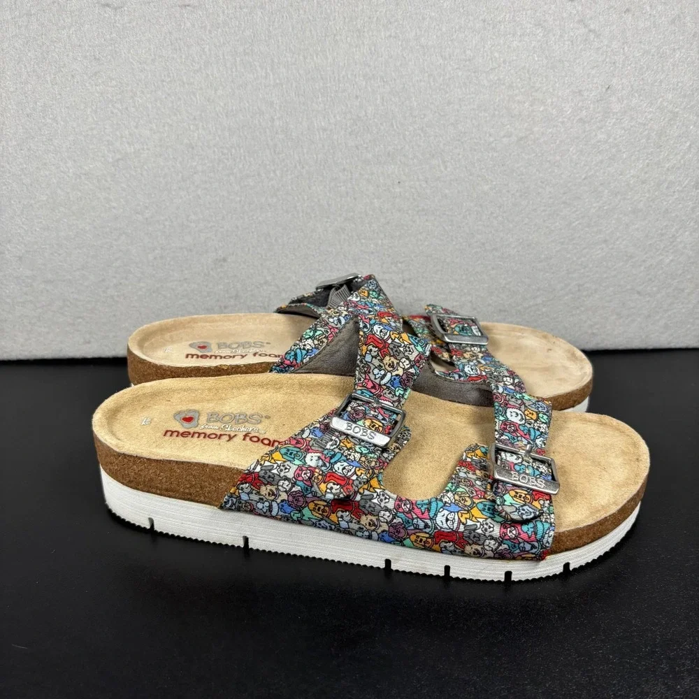BOBS Skechers Womens 8M Dog Lover Print Memory Foam Comfort Slides Sandals Shoes